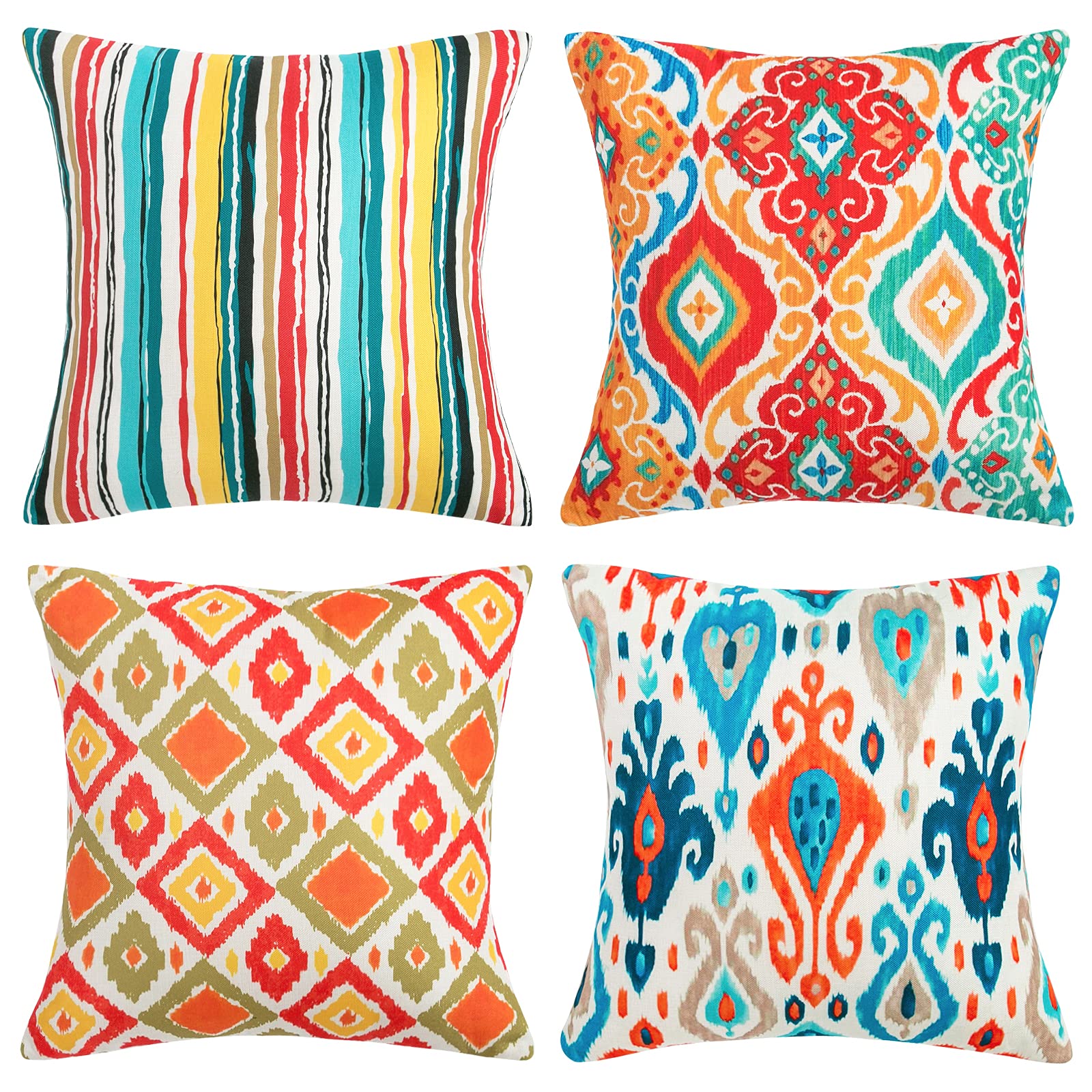 Cushion Covers Linen Bed Throw Pillow Case Decorative Boho Colorful Modern for Bedroom, Living Room, Office, Car, Sofa - 45 x 45 cm - Pack of 4