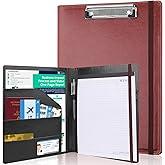 Clipboard Padfolio with Storage Pocket, Clipboard Folder Portfolio Organizer, 360 Degree Foldable Clipboards with Refillable Notepad,Faux Leather Padfolio Organizer for Office School Supplies-Wine Red