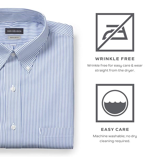 VAN HEUSEN MENS REGULAR FIT PINPOINT STRIPE DRESS SHIRTS, BLUE, 17.5 NECK 34 -35 SLEEVE US