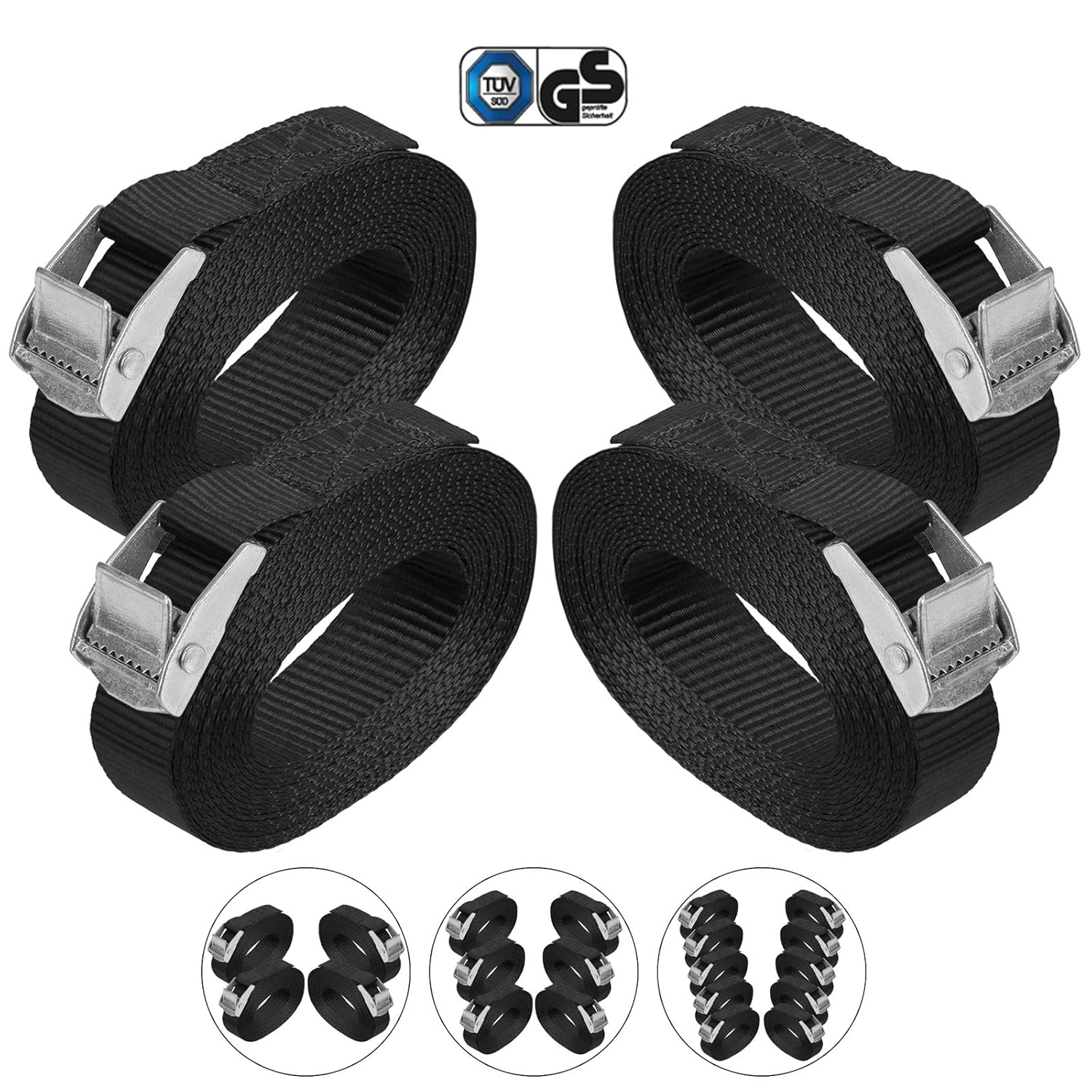 FUGLUS 4x Spanngurte 3 Meter - Ratschengurte 25mm Breite Für Transport & Camping