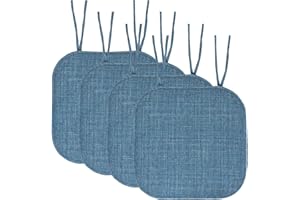 Sweet Home Collection Chair Cushion Memory Foam Pads with Ties Honeycomb Pattern Slip Non Skid Rubber Back Rounded Square 16" x 16" Seat Cover, 4 Pack, Aria Blue