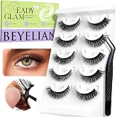 BEYELIAN Self Adhesive Eyelashes Natural Pre-glued Lashes | No Glue Needed Eyelashes Cat Eye Lashes Reusable Self Adhesive Lashes 5 Pairs (HX55)