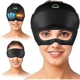 Headache Relief Cap - 2 in 1 Soothing Migraine Relief Cap with Detachable Eye Mask 20% Extra Gel - Headache Hat for Migraines - Cold Ice Head Wrap Products for Stress, Tension, Hangover & Puffy Eyes