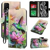 ACWDMKH for Jitterbug Smart 4 Case/TCL 40XL /TCL40T Phone Case Wallet with Card Holder &amp; Wrist Strap Kickstand Folio Leather Magnetic Protective Shockproof Cover,Bird Pink Lotus