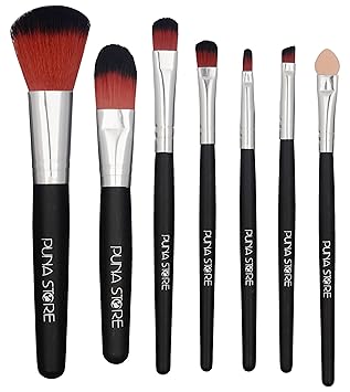 Puna Store 7 Piece Makeup Brush Set with Storage Pouch - Black