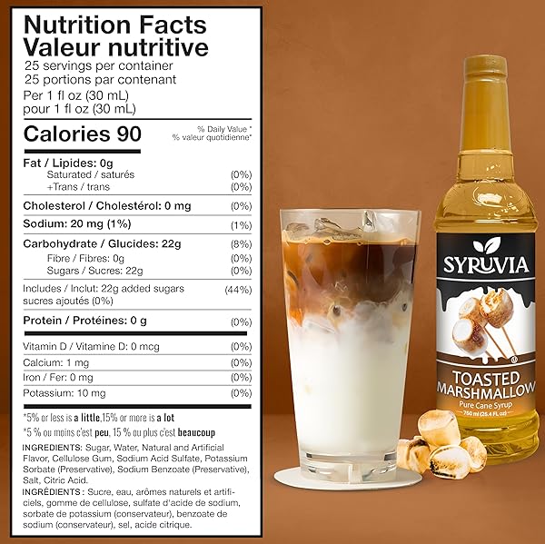 SYRUVIA TOASTED MARSHMALLOW SYRUP FOR COFFEE 25.4 OUNCES TOASTED MARSHMALLOW COFFEE SYRUP FLAVOR