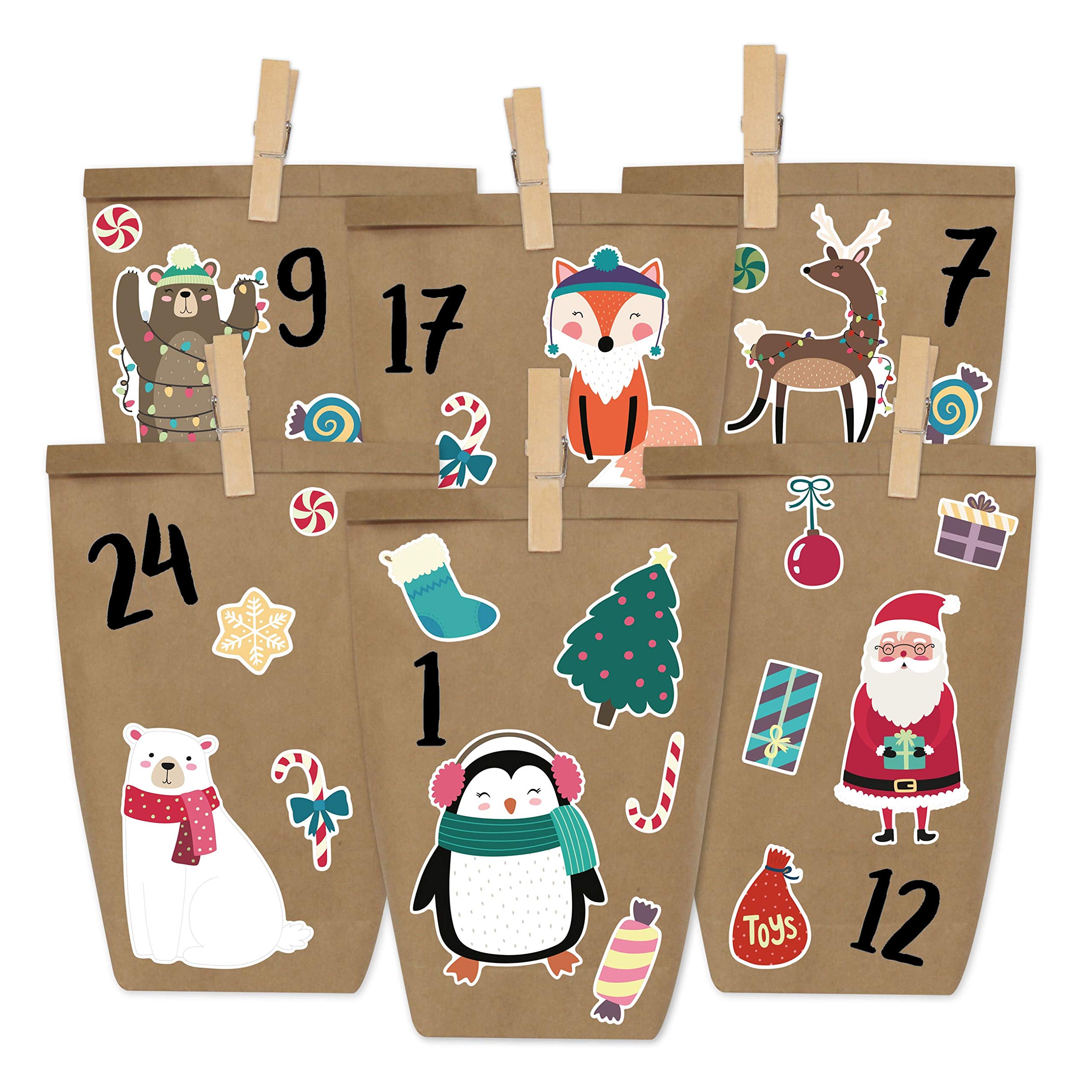 Papierdrachen DIY Advent Calendar - Christmas Animals to stick - with 24 paper bags for filling - Christmas and Advent 2019