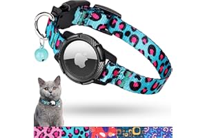 JXFUKAL AirTag Cat Collar, Integrated Kitten Collar with Apple Air Tag Holder, Safety Elastic Band & Detachable Bell GPS Tracker Cat Collars for Boy Girl Cats Small Dog Pet