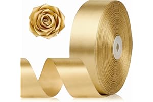 JUTIEUO 1-1/2 Inch 100 Yards Champagne Gold Satin Ribbon, Solid Fabric Ribbon Roll for Flower Bouquet, Gift Wrapping, Roses Making, Handmade Crafts