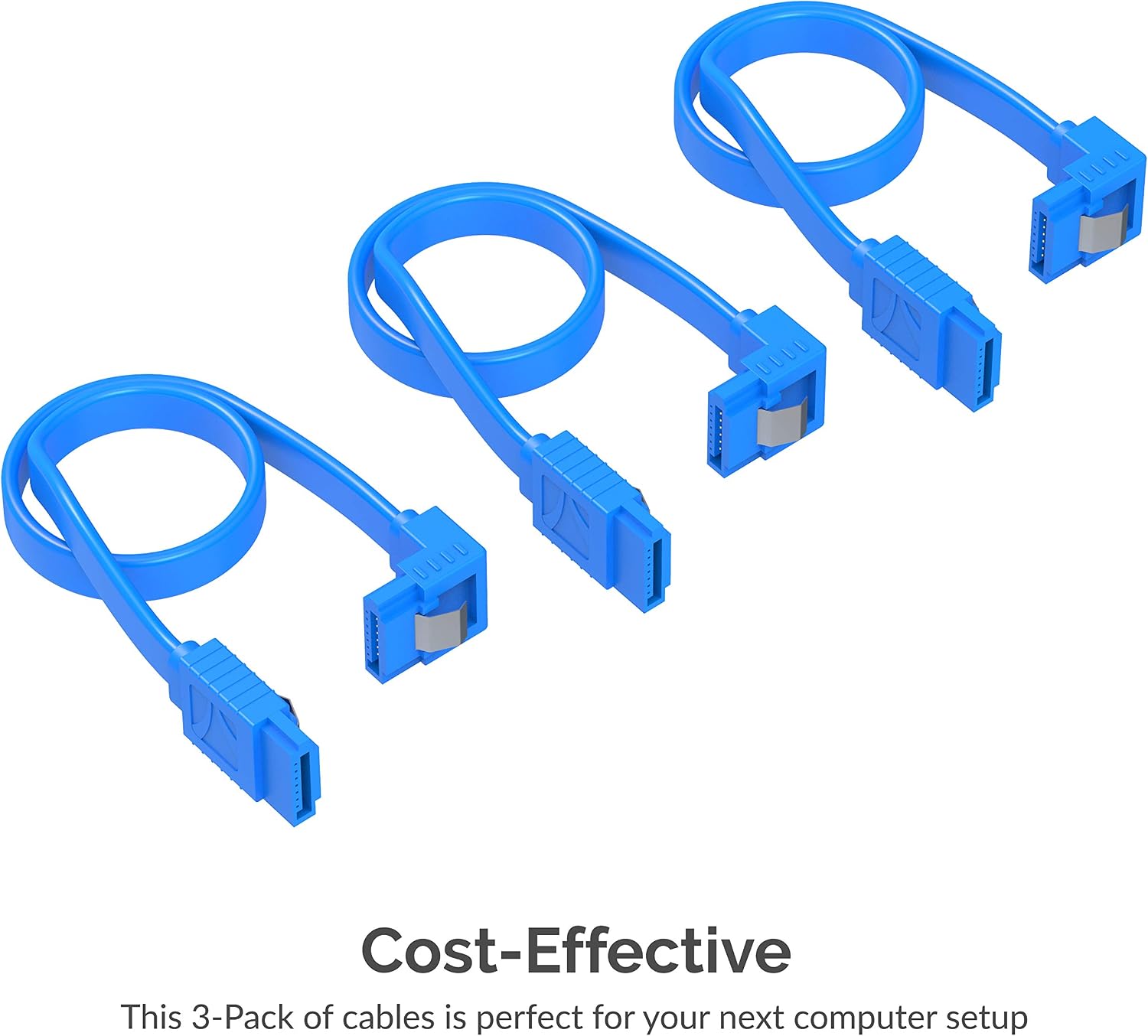 SATA 6Gbps Cable (3 Pack) - L Shape 7 Pin SATA III With Locking Latch for HDD/SSD, CD, and DVD Drives - 50 cm, Blue (CB-SRB3) - Image 3