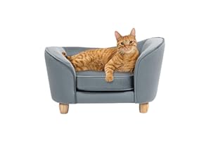 CRITTER SITTERS 28-in. Faux-Velvet Gray Dog Bed for Small-Sized Dogs and Cats, Elegant Oval Dog Couch, Grey