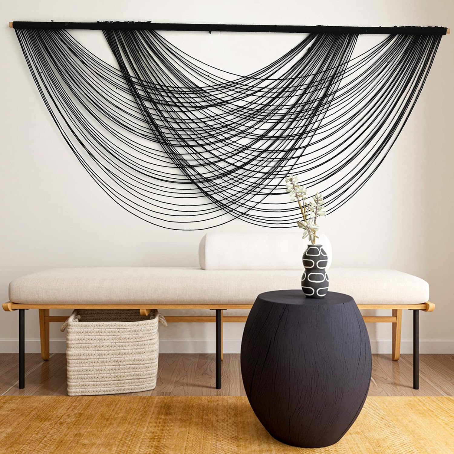 Tapestries - Flber Macrame Wall Hanging Black Boho Wall Decor Large Boho Yarn Tapestry Living Room Bedroom Home Wall Decor 59