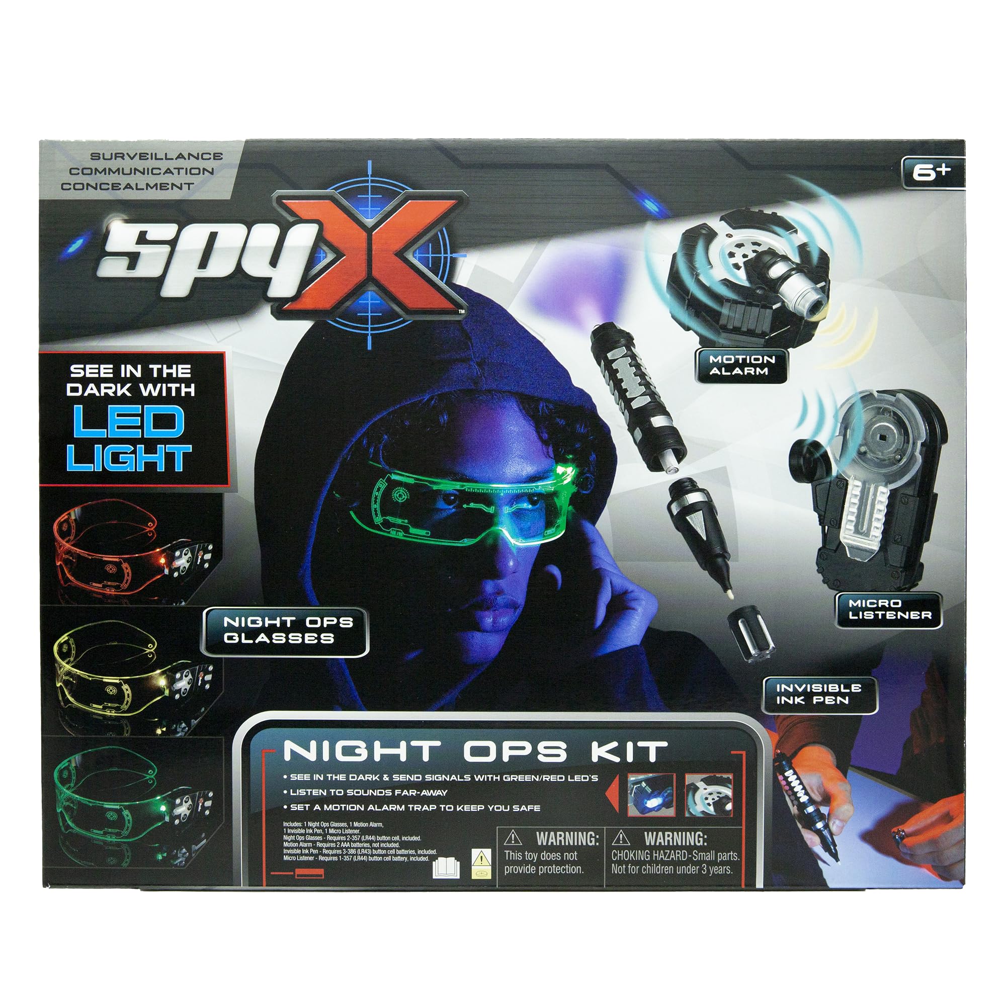 SpyX - Night Ops Kids Kit with Night Vision Goggles, Invisible Ink Pen, Micro Listener and Motion Alarm - 4 Spy Gadget Tools for Secret Missions in the Dark - Ages 6+ Role Play Adventure Set