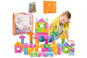 Morvat 60 Piece Colorful Soft EVA Foam Building Blocks Set, Waterproof Play Toy for Children Babies Toddlers & Kids, Boys & Girls Gift, Non Toxic & BPA Free, Bath Tub Platform, Carry & Dry Bag