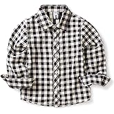 OCHENTA Boys Plaid Button Down Shirt Long Sleeve Gingham School Uniform Tops for Little/Big Kids