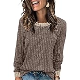 WIHOLL Long Sleeve Shirts for Women Lightweight Sweaters Fall Outfits 2026 Color Block Winter Clothing Dressy Casual Soft