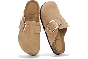 Project Cloud 100% Genuine Leather Clogs for Women Shoes - Memory Foam Insole, Non-Slip & Natural Cork Footbed Arch Support Big Buckle Womens Clogs and Mules Footwear (Manchester)