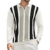 PRIVIMIX Mens Knit Striped Polo Shirts Long Sleeve Fashion Vintage Quarter Zip Pullover Casual Polo Sweater