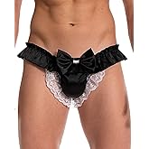 Satini Men's Satin Ruffle Bow Thong Sissy Knickers Briefs Jockstrap Panties