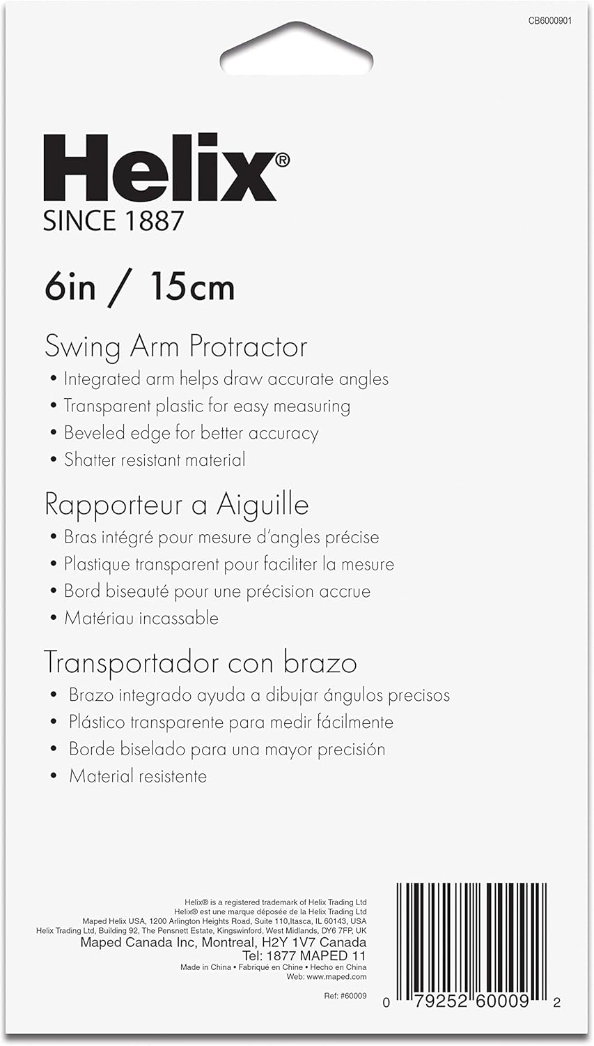 Helix Shatter-Resistant Swing Arm 180 Degree Protractor, 6 Inch / 15cm, Assorted Colors: Home & Kitchen