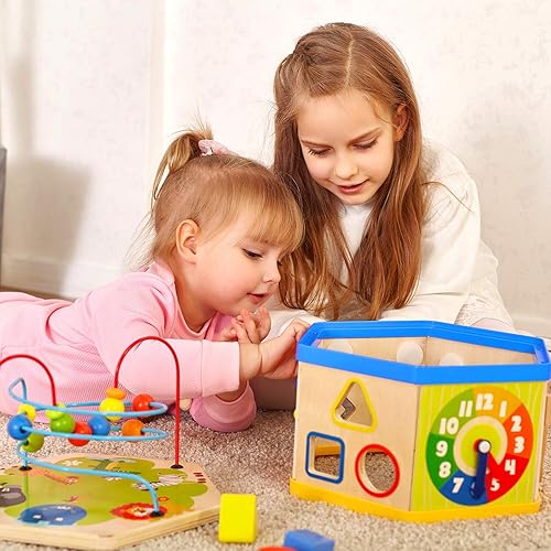 TOP BRIGHT Wooden Activity Cube, Educational Toys for One Year