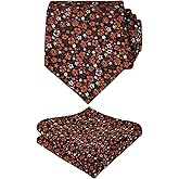 Alizeal Mens 3.15inches Exquisite Floral Tie with Small Flower Printed Pocket Square