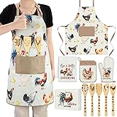 Funnymoom 10 Pcs Chicken Kitchen Gift Set for Women Valentines Day Include Apron Oven Mitts Pot Holder Dish Towel Cooking Utensil Kit
