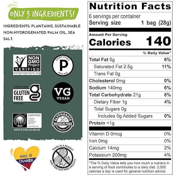 ARTISAN TROPIC PLANTAIN STRIPS SEA SALT – 6 PACK, 1OZ – VEGAN, PALEO, GLUTEN FREE CHIPS – INDIVIDUAL BAGS HEALTHY SNACKS FOR SCHOOL, GYM, KIDS – WHOLE 30 APPROVED FOODS BAKED BANANA CHIPS