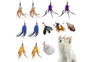 12 Pcs Cat Feather Toys, Cat Wand Attachments Cat Wands Replacement with Bell, Cats Toy Refills Feather Teaser Cats Toy Inter