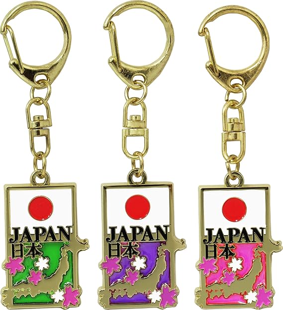 Amazon 日本土産 国旗 日本地図 桜 漢字 3色入りセット商品 ギフト キーホルダー Metal Keychain 民芸品 おもちゃ