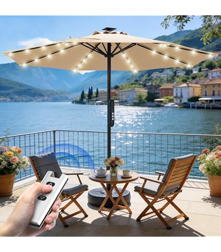 Patiowell 9 FT Motorized Patio Umbrella, Remote Outdoor Umbrella with Heavy Duty Aluminum Frame, Removable Power Bank and Push Button Tilt for Backyard, Pool, Garden, Beach, Burgundy Red : Patio