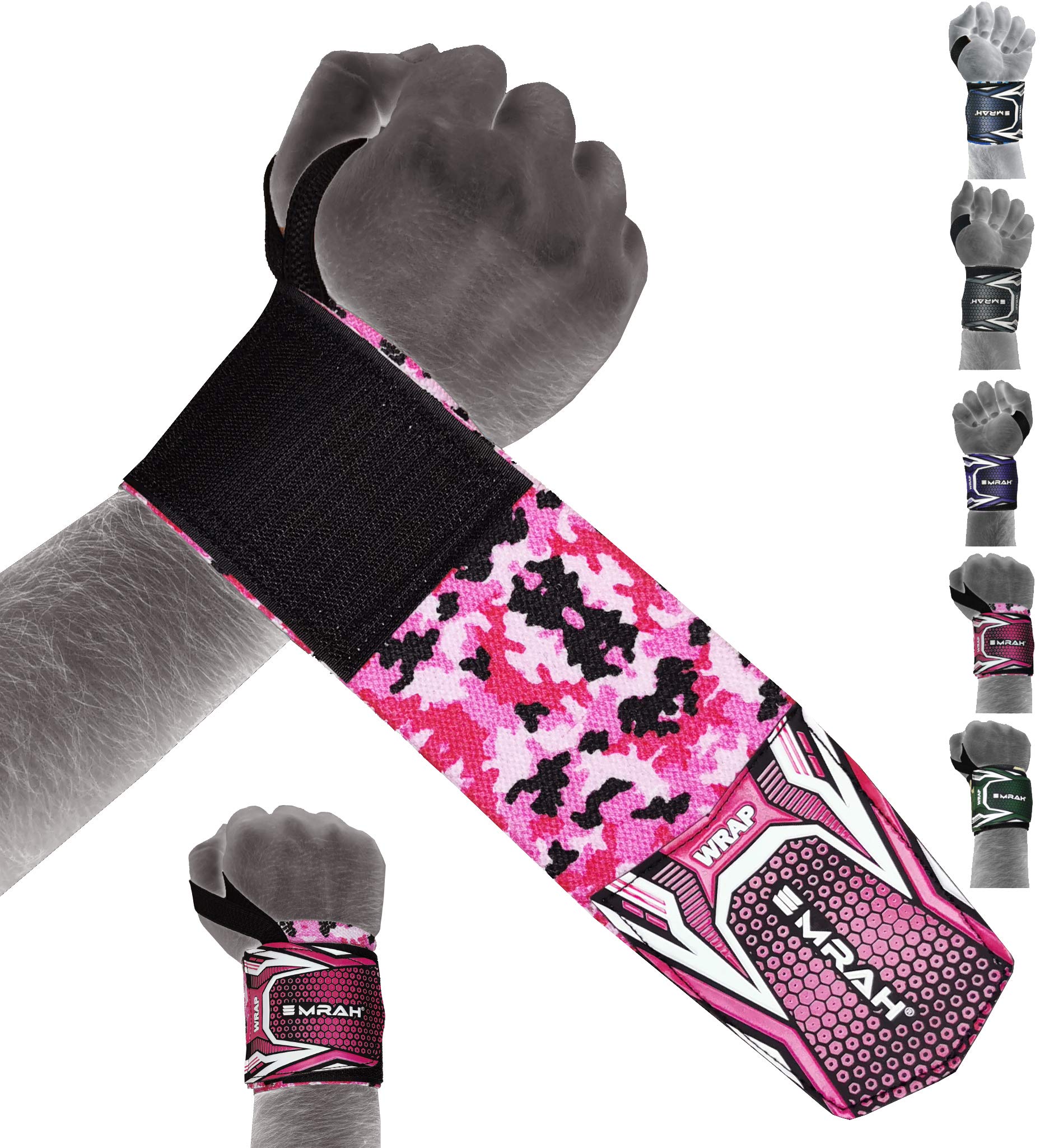EMRAH Weight Lifting Wrist Wraps Gym Straps Bodybuilding Power Training Workout Exercise Camo (Camo Pink) โ image 1