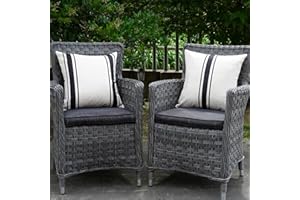 ONWAY Outdoor Pillow Covers Waterproof 18x18 Set of 2 Decorative Linen Throw Pillow Cover Beige and Black Striped Outdoor Pillows for Patio Furniture