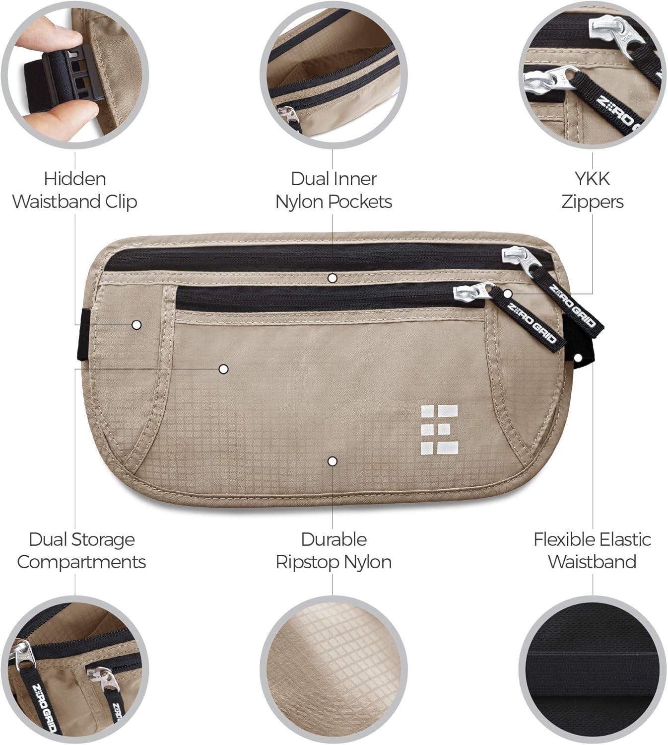 Zero Grid Money Belt w/RFID Blocking - Concealed Travel Wallet & Passport Holder: Clothing