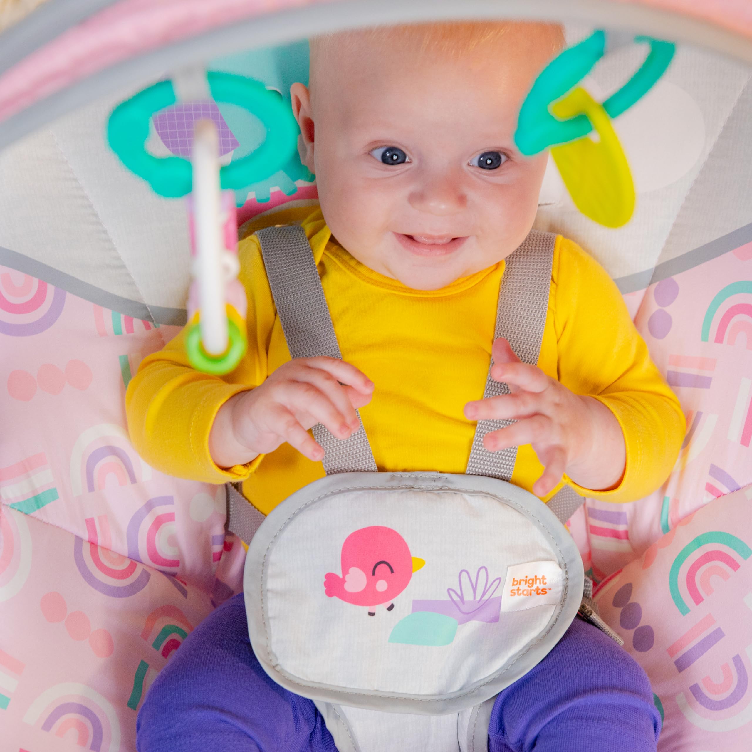 Bright Starts Pink Paradise Portable Compact Automatic Baby Swing with Music, Unisex, Newborn +