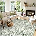 Collive Large Green Area Rug for Living Room 9x12, Washable Area Rug Non Slip Vintage Farmhouse Bedroom Carpet Stain Resistant Ultra-Thin Low Pile Aesthetic Print Floor Rug for Dining Guest Office
