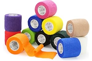 OK TAPE Self Adherent Cohesive Bandages Wrap - 12Packs, 2" x 5 Yards, Non-Woven Self Adhesive Bandage Wrap for Thumb, Finger, Wrist, Ankle, Vet Wrap Bandages Tape (Mixed Colors)