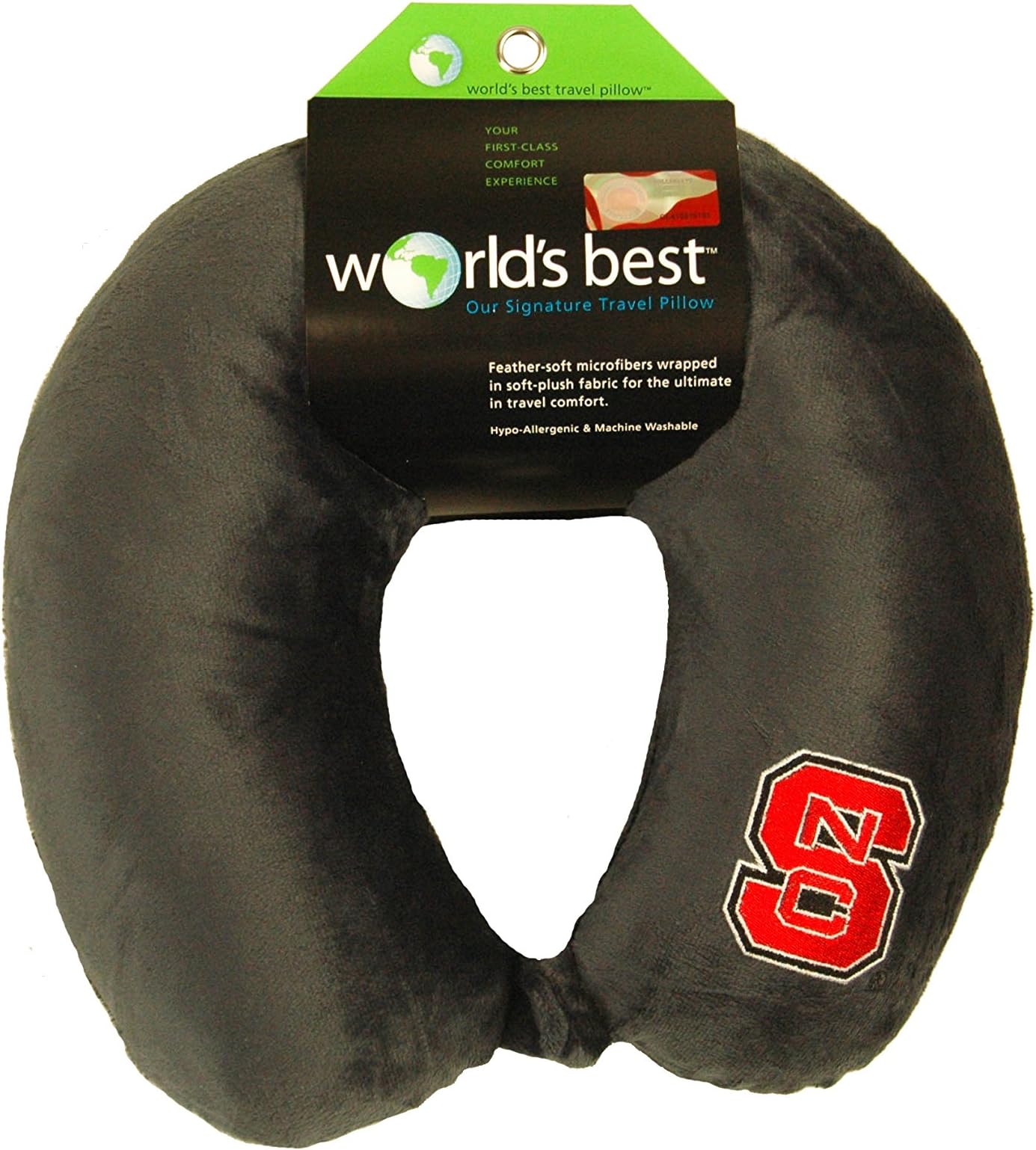 World's Best NCAA Feather-Soft Microfiber Neck Pillow, North Carolina State Wolfpack, Charcoal