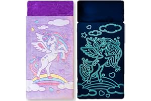 SNOOZE BLISS Unicorn Sleeping Bag for Kids – Glow in The Dark Kids Sleeping Bags Make Fun Unicorn Gifts for Girls. Perfect for Sleepovers, Camping, Plush Nap Mat for Preschool, with Pillow Pocket, 8+ Hour Glow