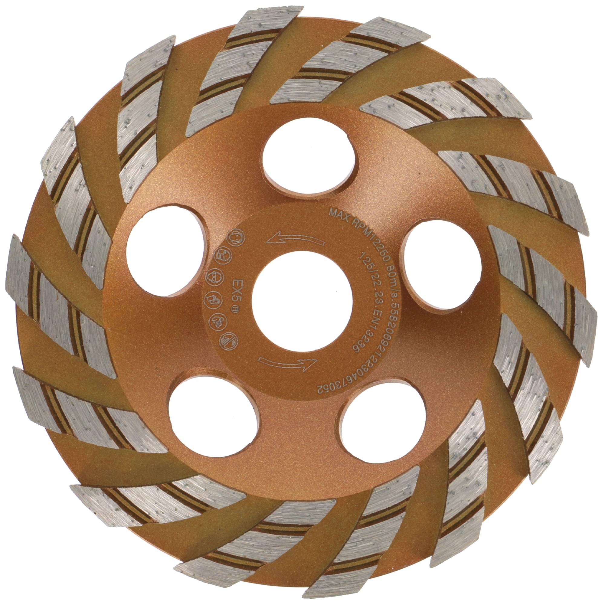 PRODIAMANT Diamond Cup Wheel, 125 mm x 22.2 mm, Diamond Grinding Disc, TurboSpeed+ for Concrete, Masonry, Stone