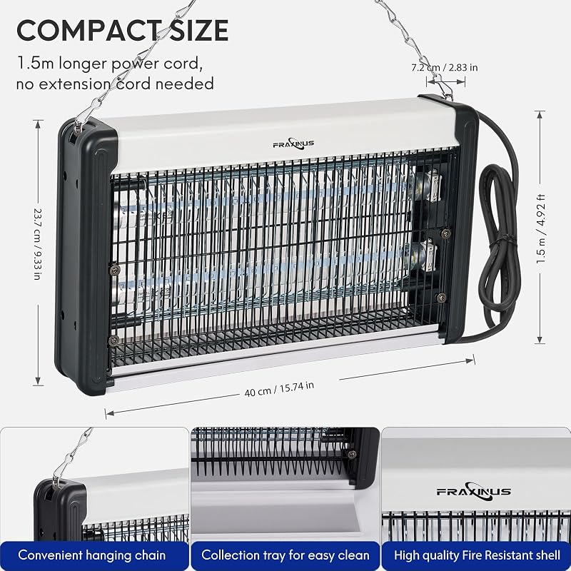 Lámpara Matamoscas, Antimosquitos Electrico, Caza Moscas, 2 * 6,5W UVA-LED Lampara para Mata Mosquitos e Insectos, Control Multi-Insecto, Potencia 3500V, Efecto 100-150 m². (1,5 m Cable)