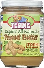 Teddie All Natural Peanut Butter, Smooth Organic, Gluten Free & Vegan, 16 Ounce Glass (Smooth - Organic, Pack of 1)