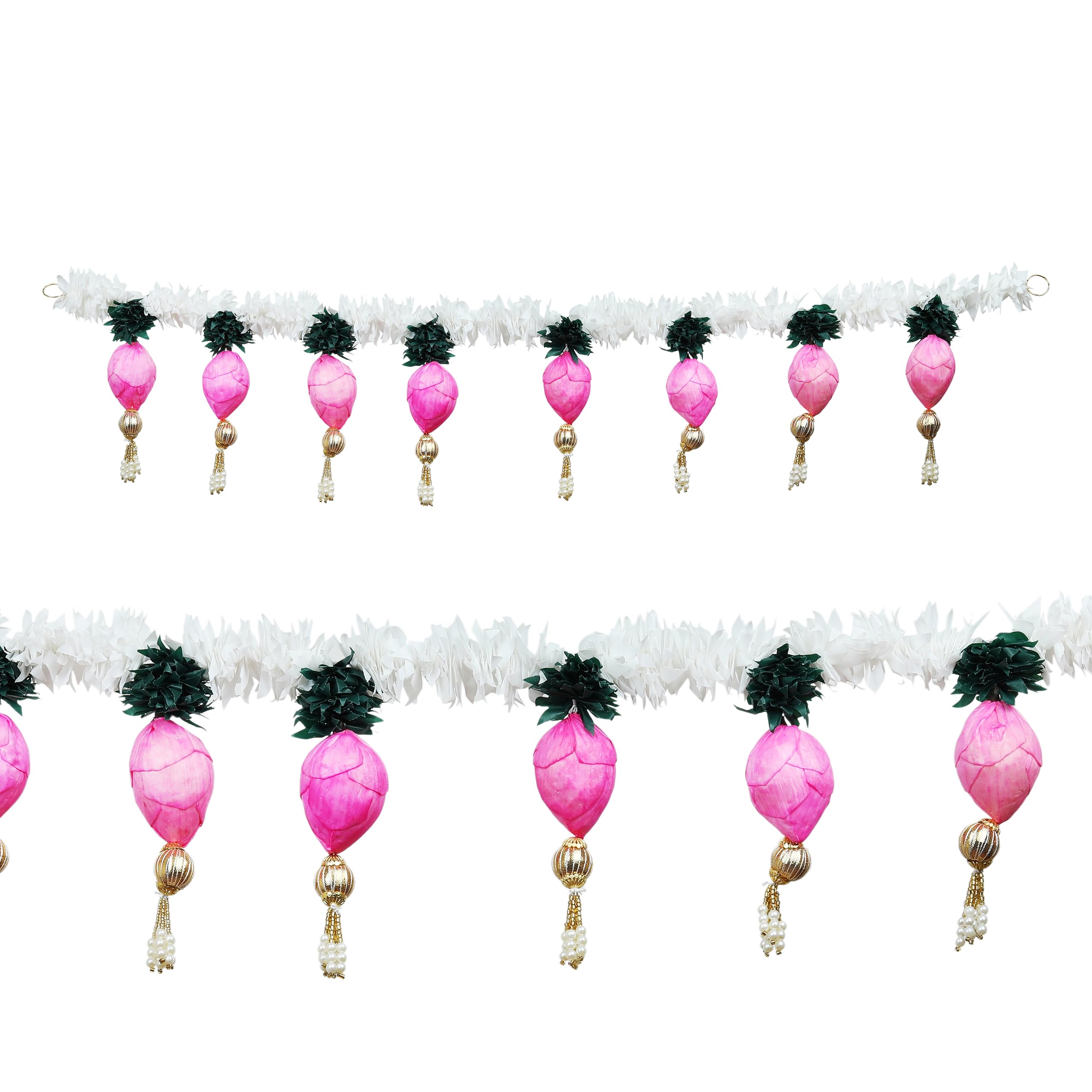 Artificial Toran Door Hanging Square Bandanwar Beads with Tassels Toran Christmas Hangings Wall Hanging for Entrance Living Room Home Decor Indian Festival New year Decorations (Size-36")(Pink,White)