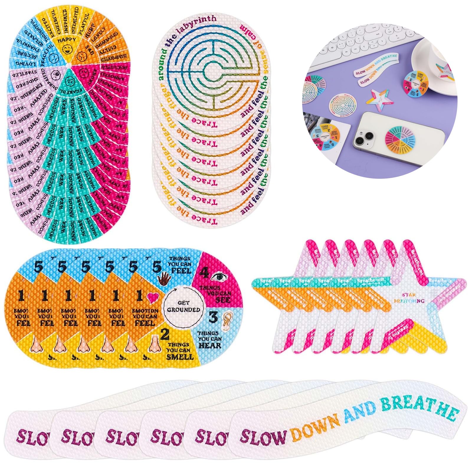 Eowppue 30 PCS Calm Strips - Textured Anxiety Stickers for Enhanced Focus and Stress Relief - Ideal for Classroom, Office Desks, and Calm Moments