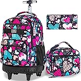 Rolling Backpack for Womens and Mens, Adults Wheeled Bookbag with Lunch Box for Girls and Boys.