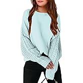 LAVASEON Girls' Sweaters Cute Tops for Teen Girls Crew Neck Black Knit Sweater