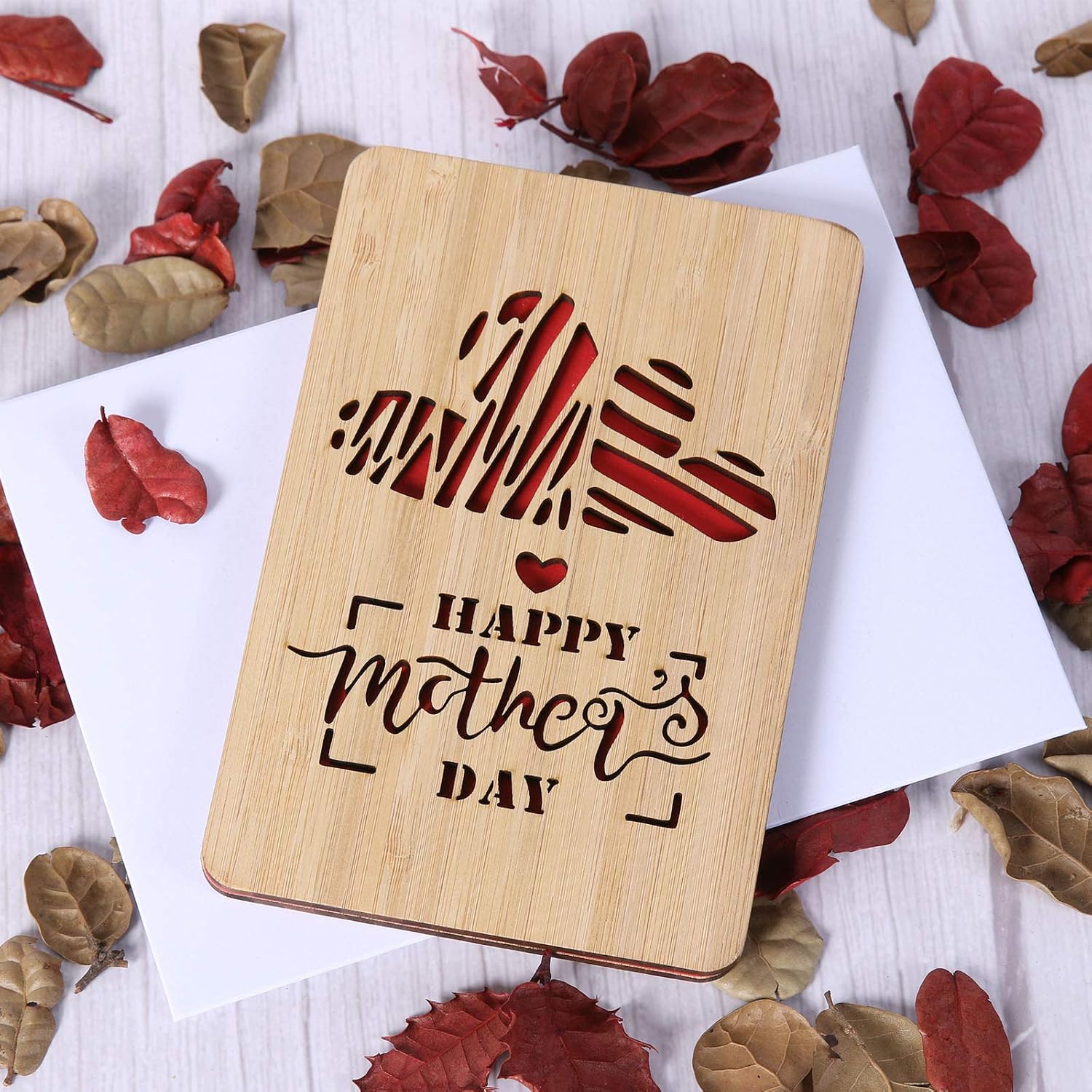Happy Mother's Day Card,Handmade with Real Bamboo Wooden Mothers Day Gifts for Mum,Wife,Wood Mum Birthday Card from Daughter - Image 3