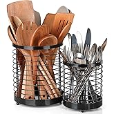 IWNTWY Utensil Holder, 7.7"+6" Stainless Steel Utensil Holder for Kitchen Counter, Cooking Tools Spatula, Silverware Forks, Knives, Spoons Utensil Crocks Organizer Drying Rack, Set of 2