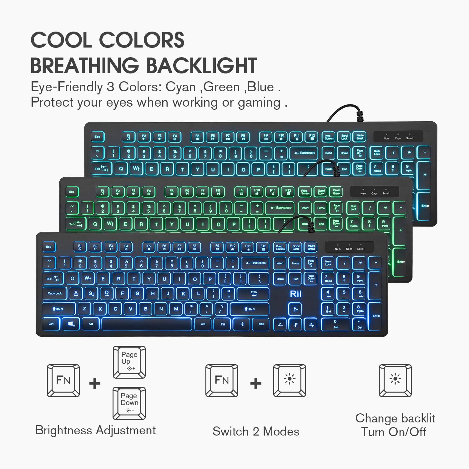 Rii Three Colors Backlit Business Keyboard,Gaming Keyboard and Mouse Combo,USB Wired Keyboard,RGB Optical Mouse for Gaming,Business Office: Computers & Accessories