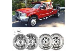 Puermto 4X 19.5 Bolt On Wheel Simulators Compatible with Ford 1999-2004 F450 F550, 8 Lug Front Rear Dually Hub Caps Skins Liners Rim Covers Stainless Steel Polished with Installation Tool Kit C19F8